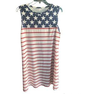 Star Spangled Banner Knee High Pocket Dress, Women's Large